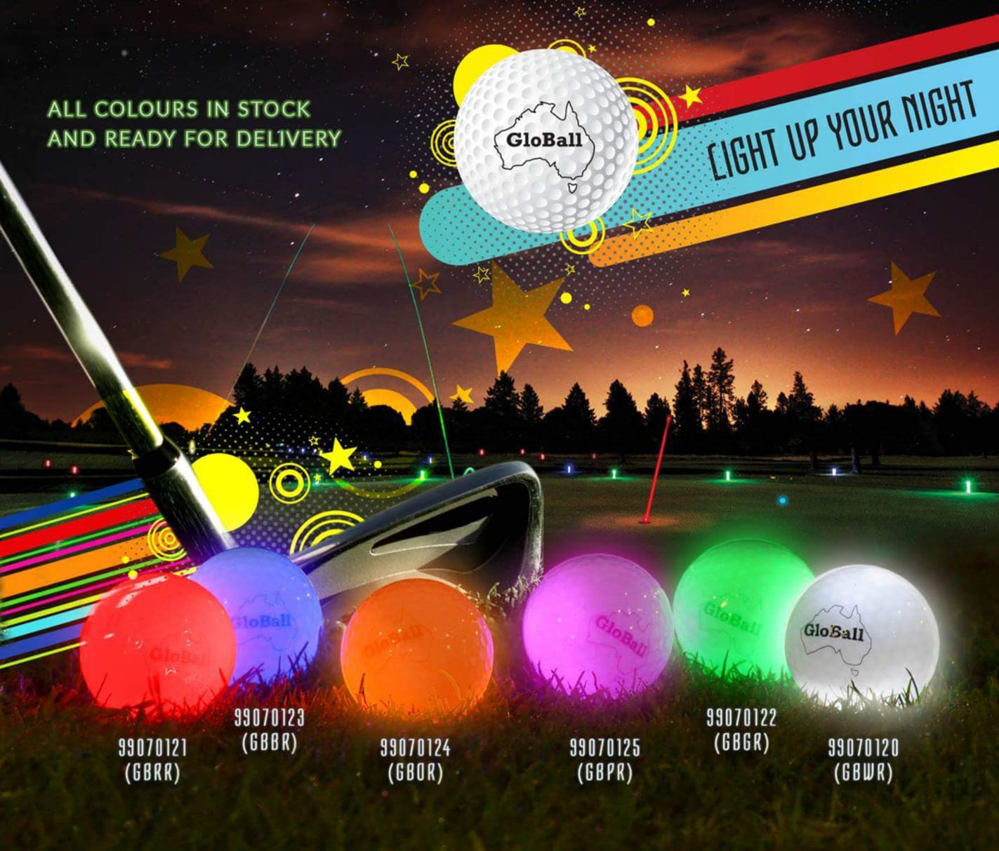 12 PACK - LED NIGHT GOLF BALLS MULTI-COLOUR