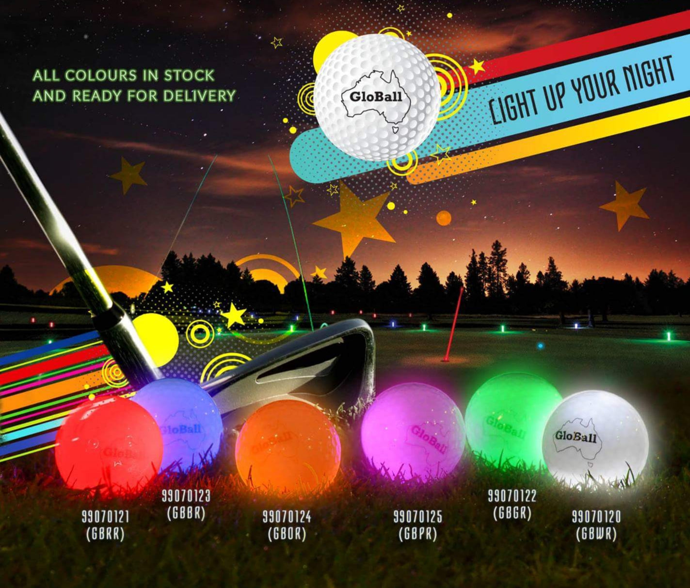 L.E.D LIGHT UP NIGHT GOLF BALLS (Multi-colour bulk packs RGBOPW)